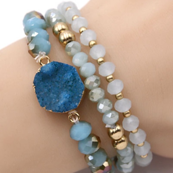 Jewelry - 161-Stackable Stretch Stone/Beads Bracelets- 3pcs